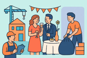 Aikaikkuna juhlatilassa – rakennus, juhla ja purku